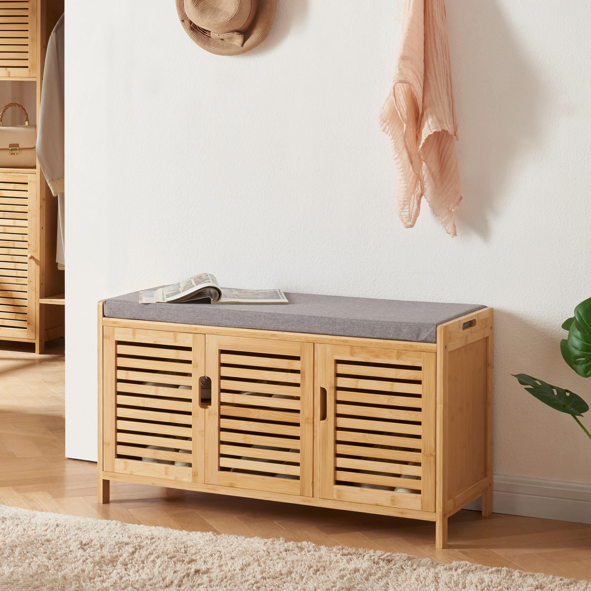 SCHUHSCHRANK Selk mit Sitzfläche - Naturfarben, Holz (90/50/35cm) - [en.casa]