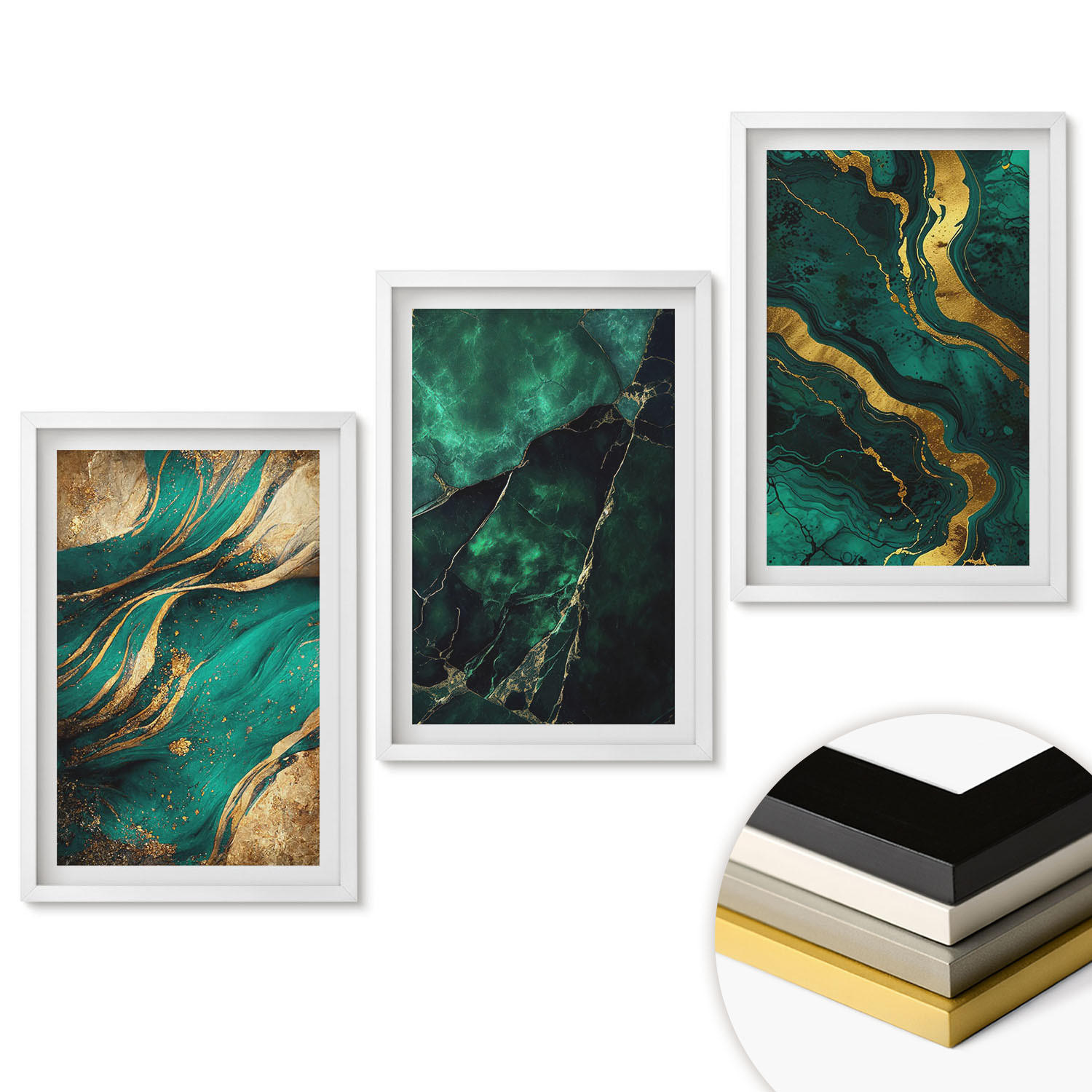WANDBILDER 3er-Set - 40x60 cm Weißer Rahmen - Elegante Steinmuster - Weiß, Kunststoff (40/60cm) - ArtPrintCave