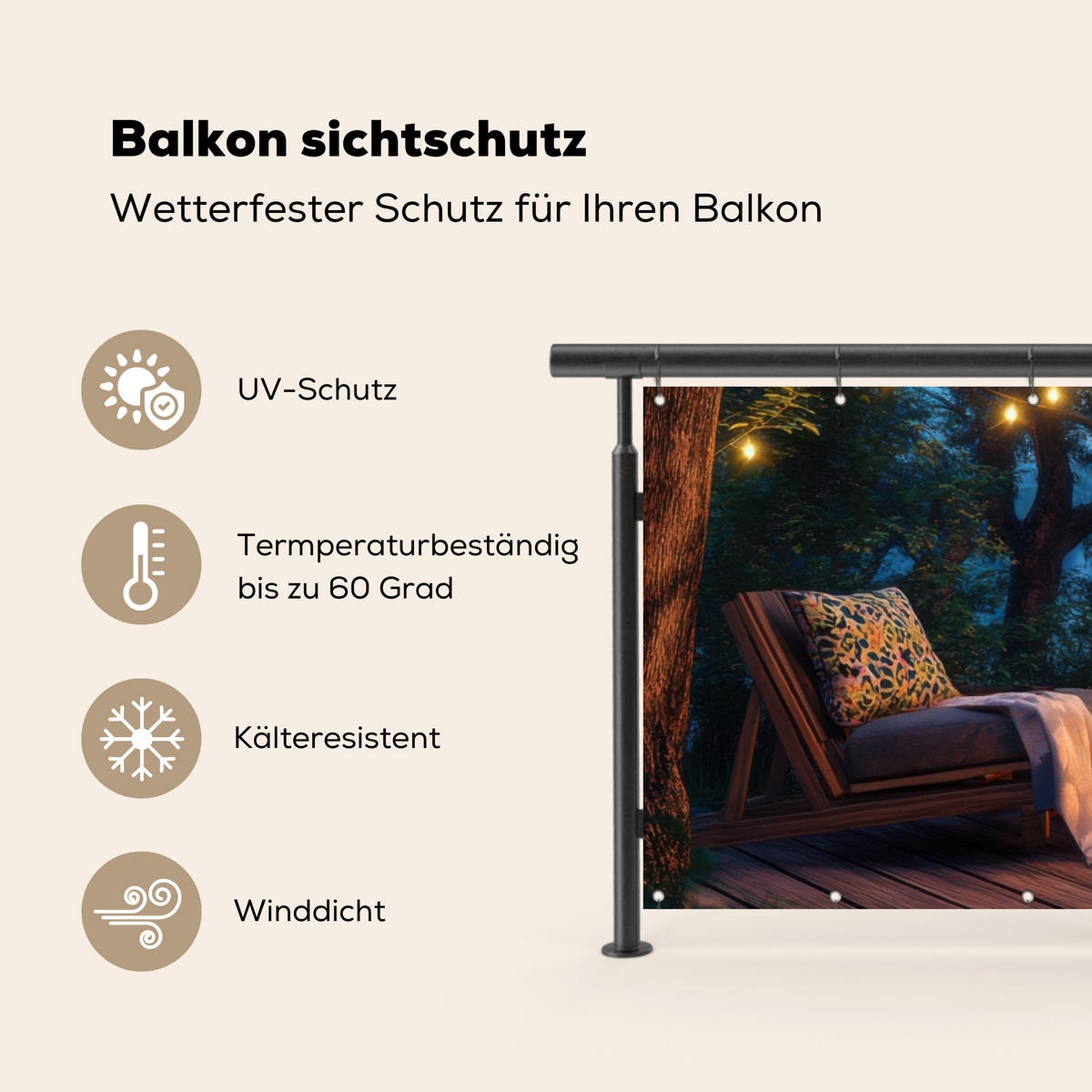BALKON-SICHTSCHUTZ Lagerfeuer - See - Abendlicht - Dunkelblau, Kunststoff (300/110cm) - MuchoWow
