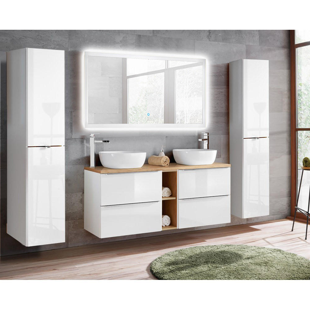 BADMÖBEL-SET 4-TLG. Toskana-56 - Weiß, Holzwerkstoff (250/190/46cm) - Lomado