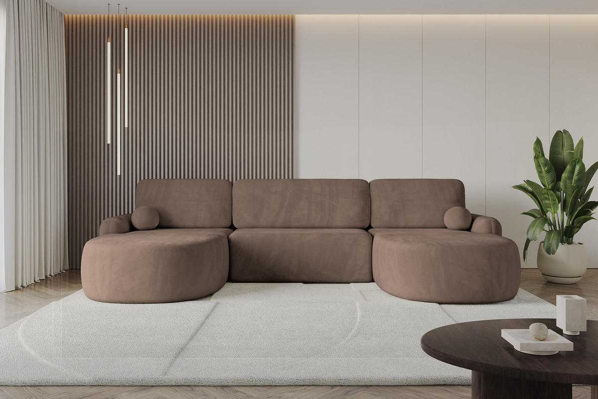 WOHNLANDSCHAFT mit Schlaffunktion und Bettkasten LIRA-U - 335x172x89 Braun - Braun, Holzwerkstoff/Textil (335/89/172cm) - ALTDECOR