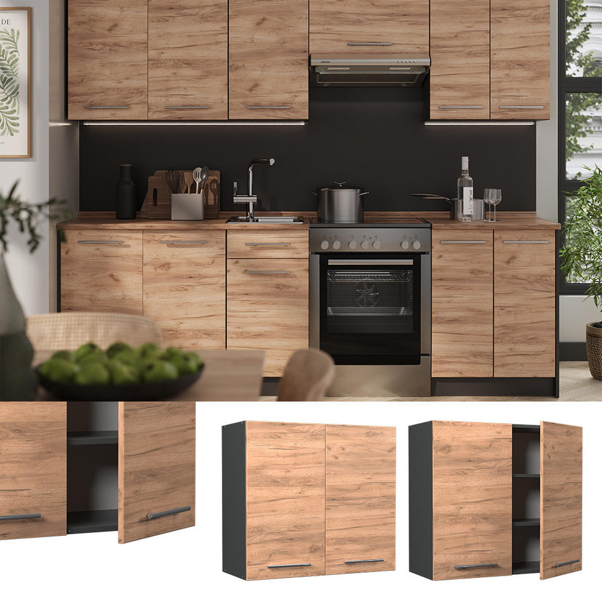 VÄGGSKÅP Fame-Line, Goldkraft ek/antracit, 80 cm - Honungsek/Antracit, Träbaserade material (80/72/34.1cm) - Vicco