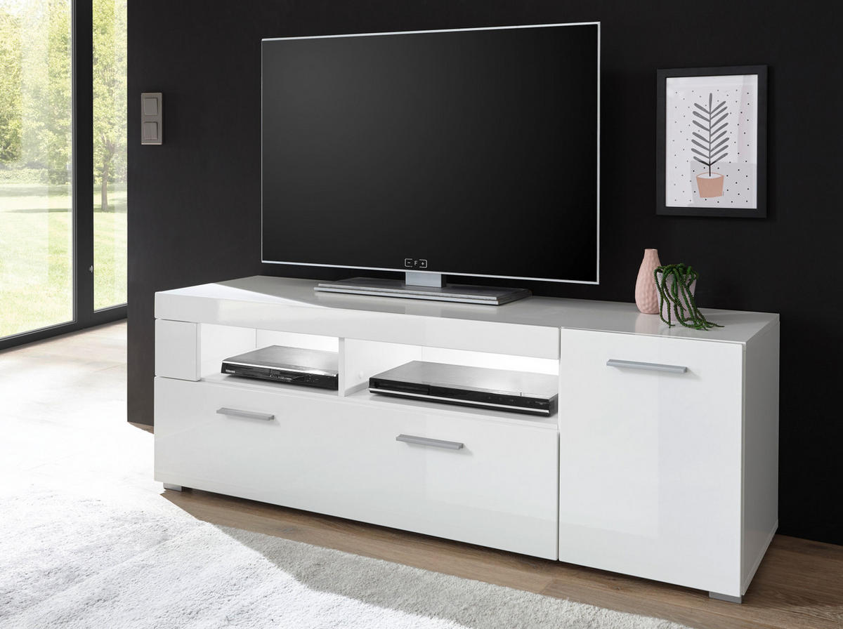 TV-LOWBOARD weiß Hochglanz, TV Unterteil 140 x 48 cm - Chromfarben/Weiß Hochglanz, Holzwerkstoff/Kunststoff (140/48/40cm) - Furn.Design