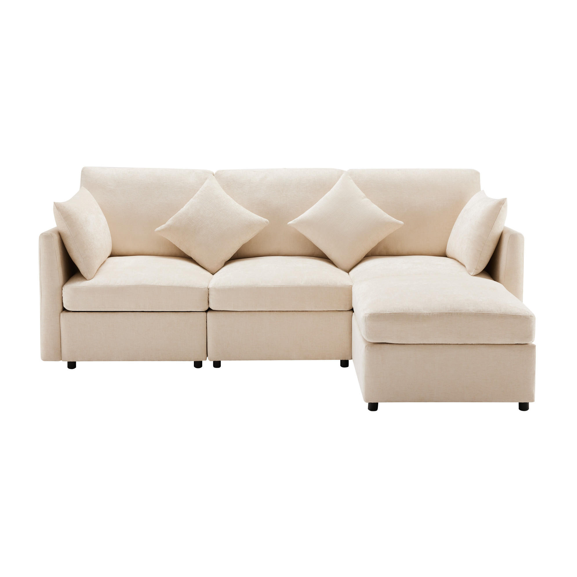 ECKSOFA 216/161/81 cm Beige aus Chenille mit Hocker und 4 Kissen - Beige, Textil (161/216cm) - OKMYHOME