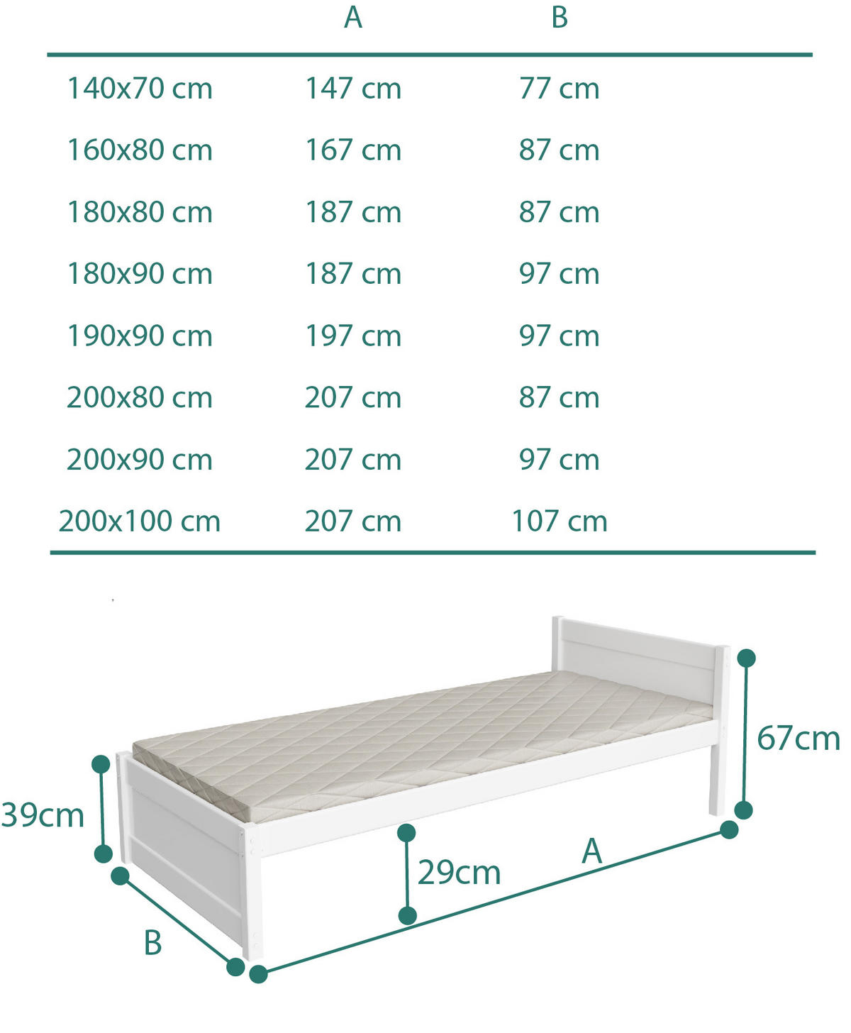 KINDERBETT Luna 200x100 mit Lattenrost - Weiß, Holzwerkstoff - LUKDOM