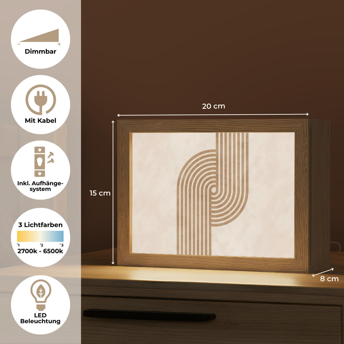 TISCHLEUCHTE Symmetrische Biegung - kupferfarbig 20x15 cm - Cappuccino, Holzwerkstoff (8/20/15cm) - OnlyWow
