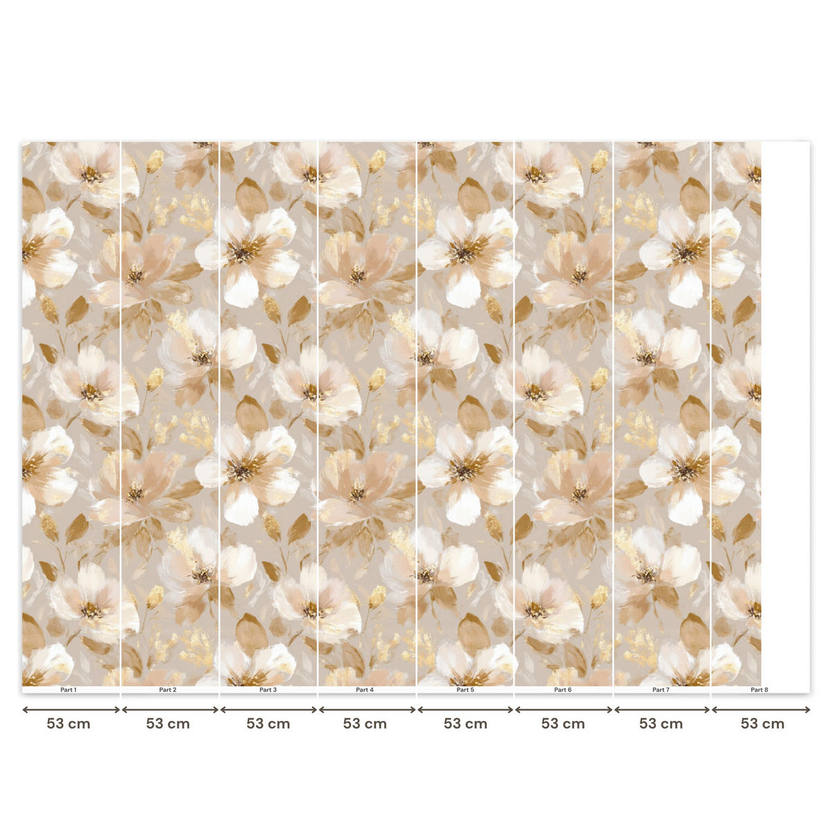 TAPETE - Blumen - künstlerisch - Gold - 400x300 cm - Beige, Papier (400/300cm) - OnlyWow