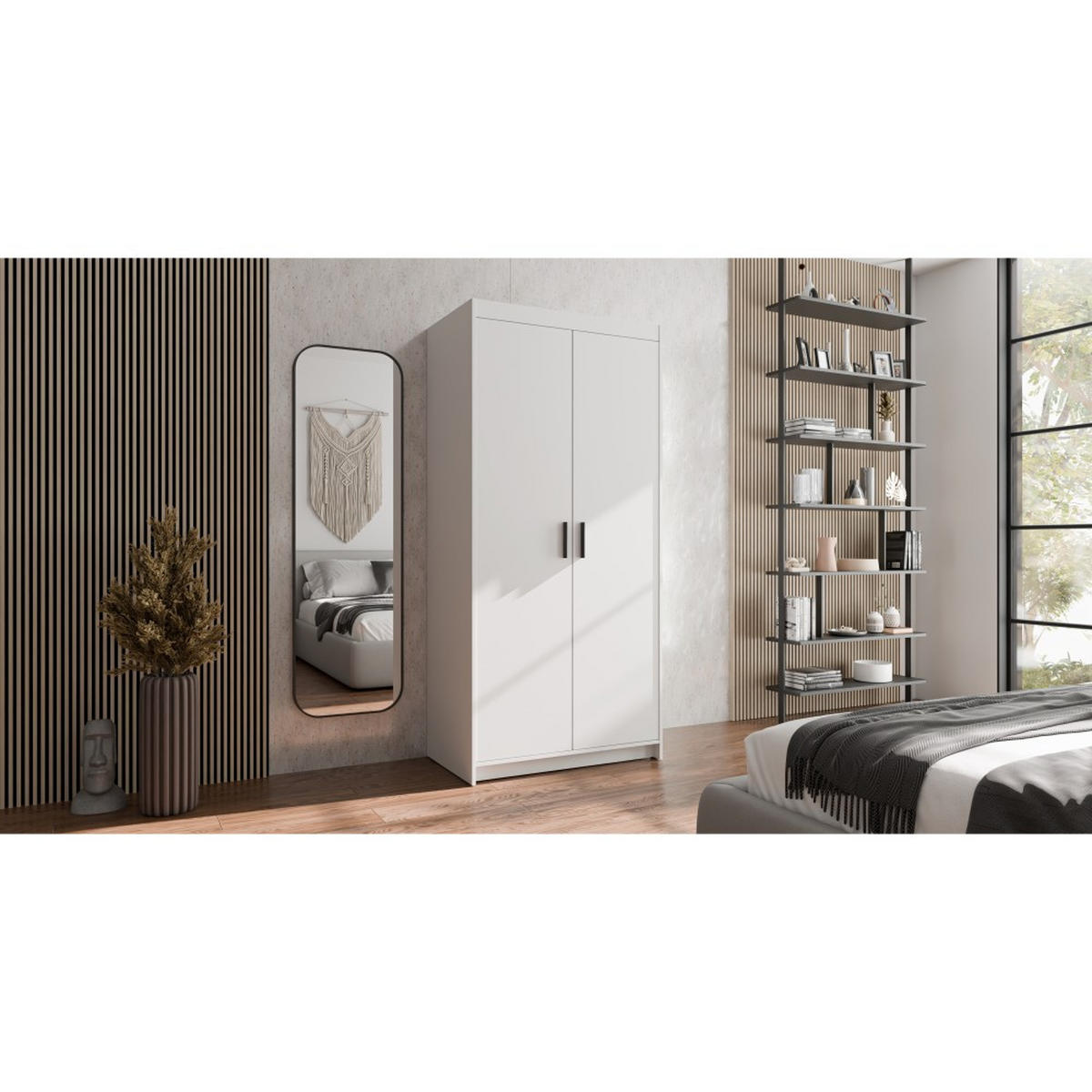 DREHTÜRENSCHRANK Elena mit 2 Türen, ohne Spiegel, Weiß - Weiß, Holzwerkstoff (90/190/53cm) - Beautysofa