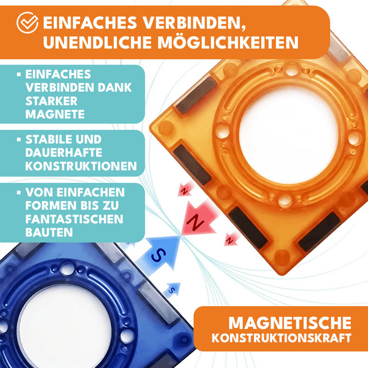 MAGNETISCHE BAUSTEINE 86 Teile - Rot/Multicolor, Kunststoff (5/5cm) - KRUMAD