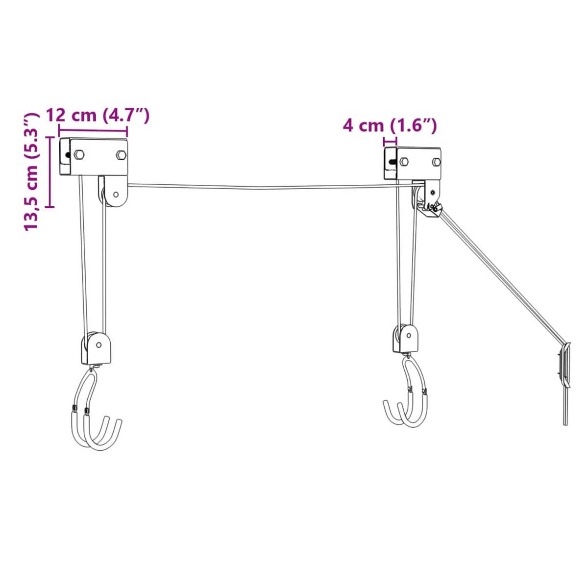 FAHRRADLIFT Deckenmontage 57 Kg - Schwarz, Metall (4/13.5/12cm) - vidaXL