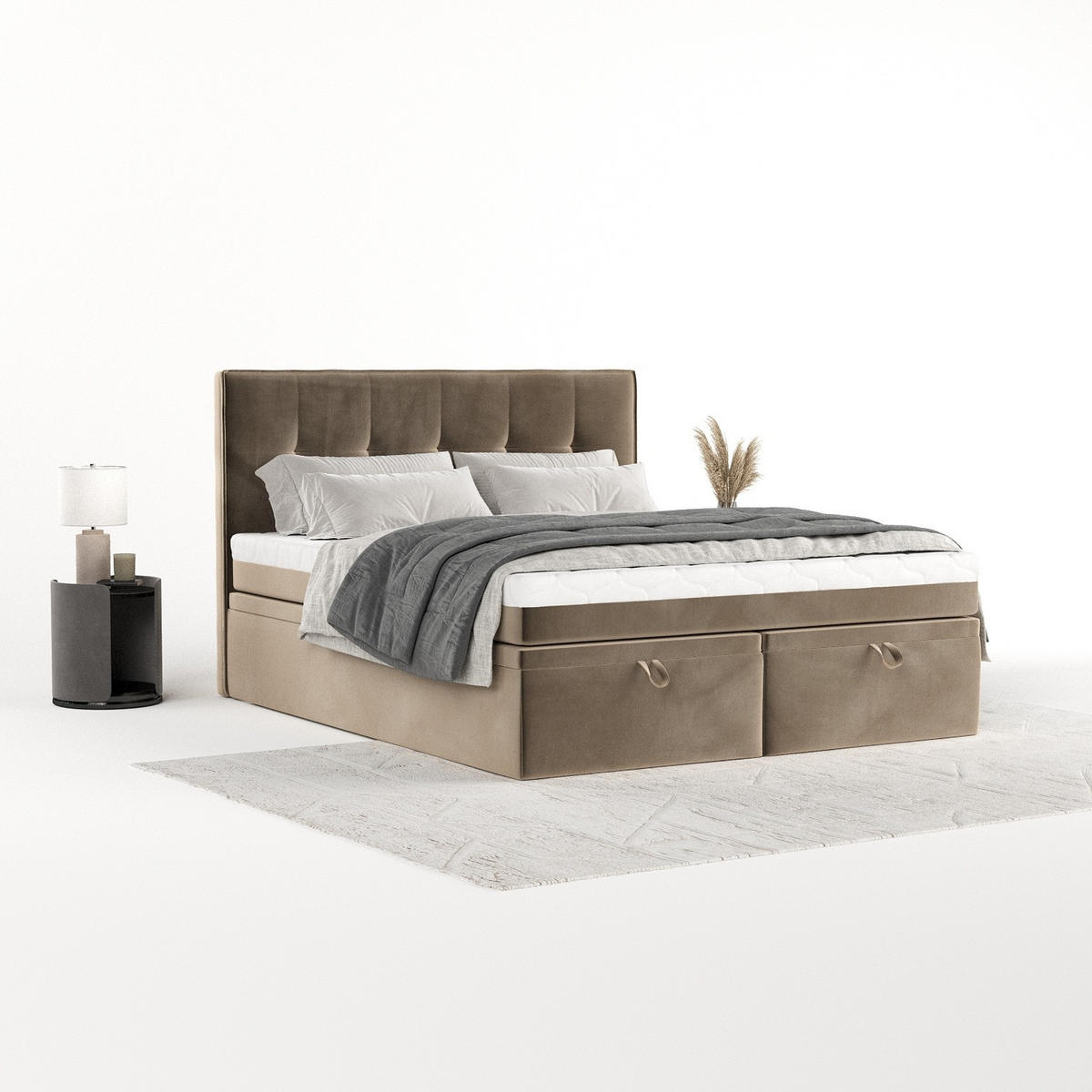 BOXBETT Arivo 180/200 cm Taupe im Paros Stoff - Taupe/Schwarz, Holz/Holzwerkstoff (180/200cm) - AltaBeds