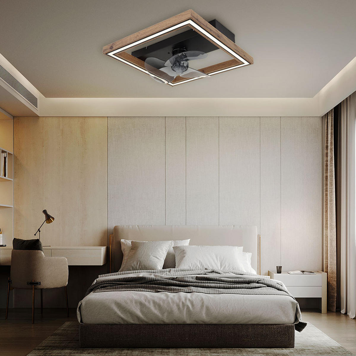 LED DECKENLEUCHTE Celinata Braun Holzoptik - Braun, Metall (44/44/13.5cm) - Globo Lighting