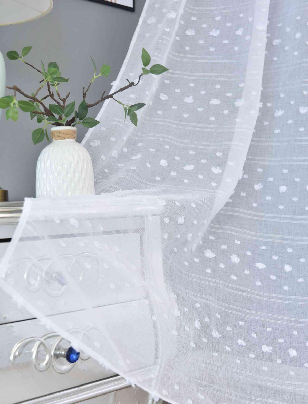 GARDINE LEINEN HxB 245x145 cm Natur Pompom - Weiß, Textil (145/245cm) - Gardinenbox