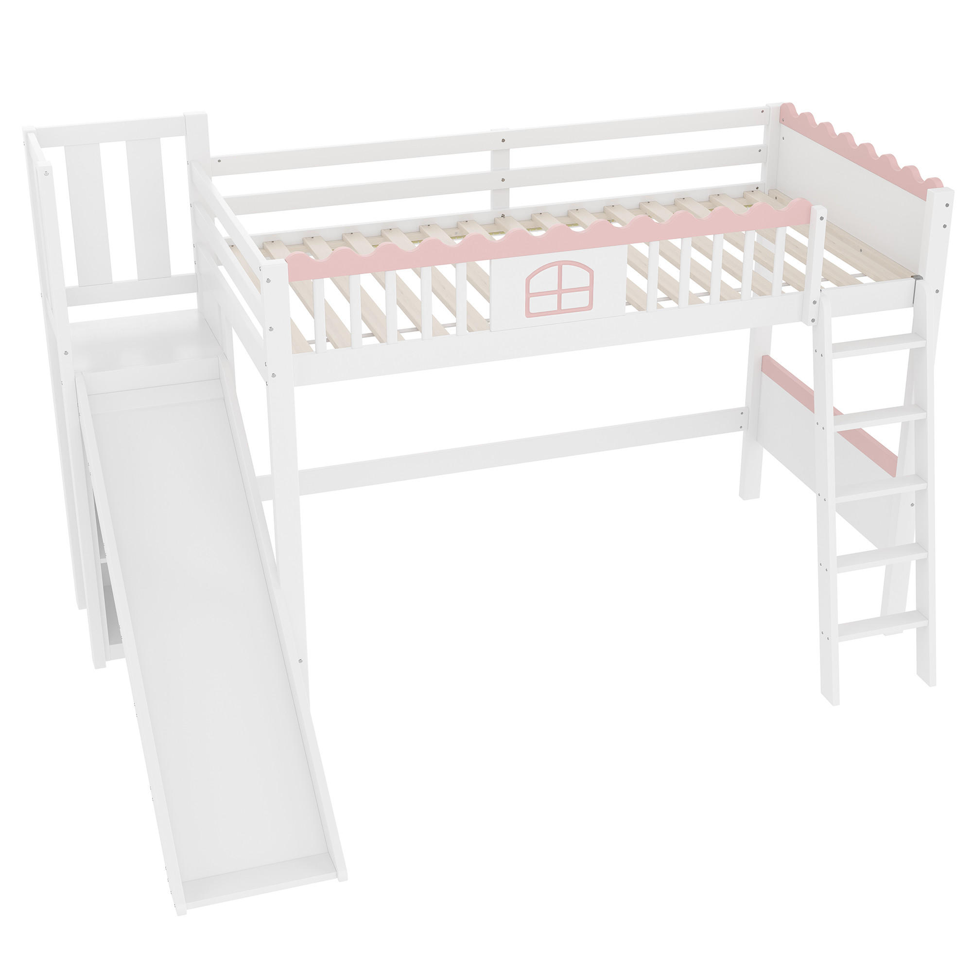 HOCHBETT 90/200 cm DE-04478, mit Rutsche, LED und 3 Regalen in Weiß - Weiß, Holz/Holzwerkstoff (90/200cm) - ComfortXL