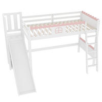 HOCHBETT 90/200 cm DE-04478, mit Rutsche, LED und 3 Regalen in Weiß - Weiß, Holz/Holzwerkstoff (90/200cm) - ComfortXL