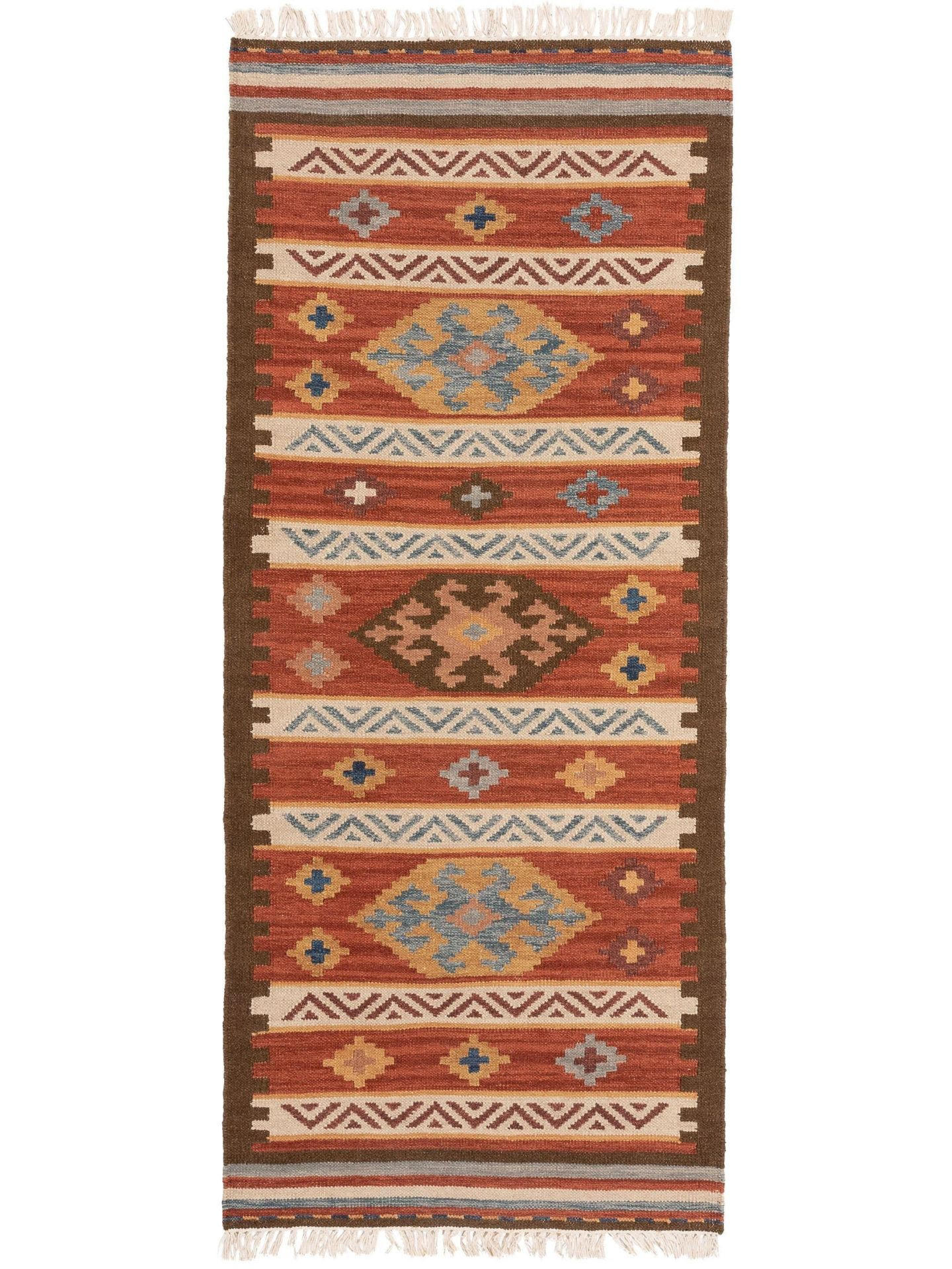 KELIM handgewebt Zohra Multicolor/Rot 80x200 cm - Rot/Multicolor, Textil (80/1cm) - KUNSTLOFT