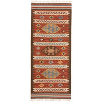 KELIM handgewebt Zohra Multicolor/Rot 80x200 cm - Rot/Multicolor, Textil (80/1cm) - KUNSTLOFT