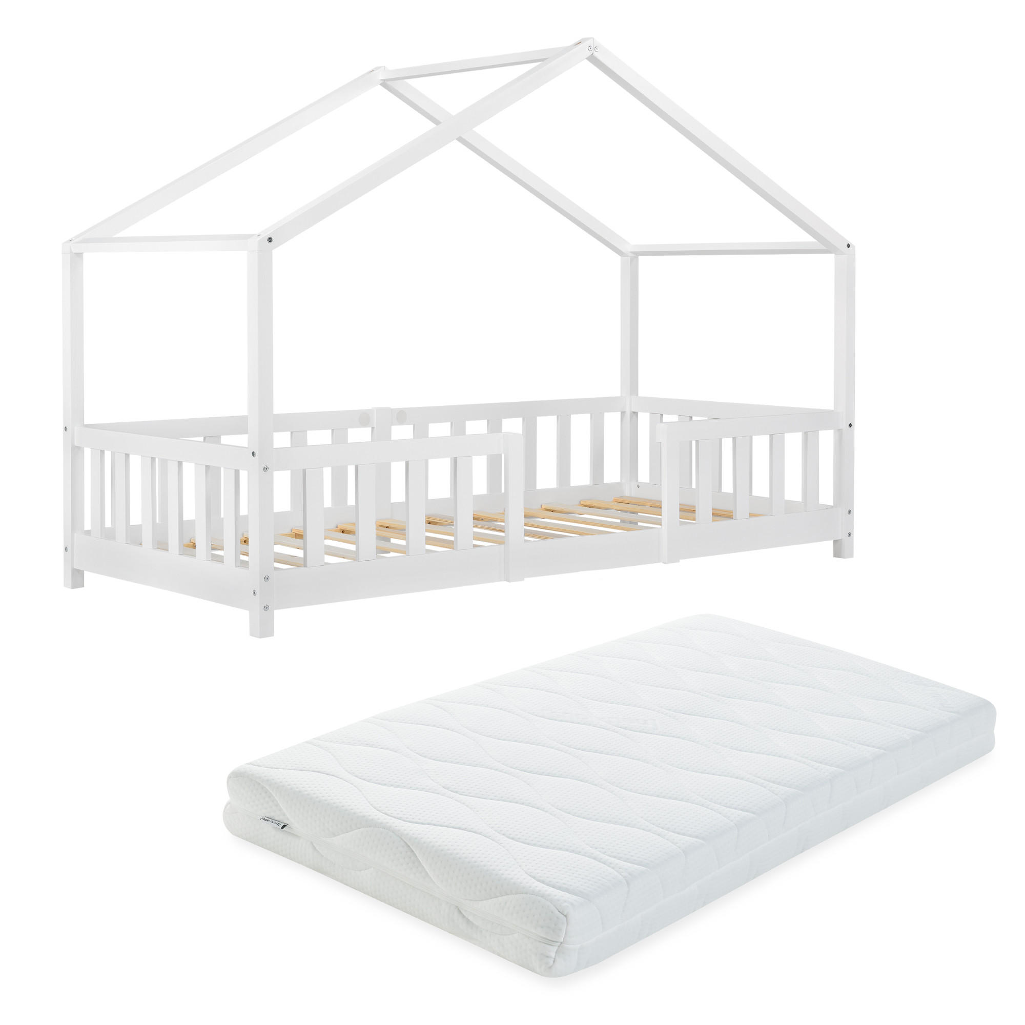 HAUSBETT Treviolo mit Matratze - Weiß, Holz/Textil (80/160cm) - [en.casa]