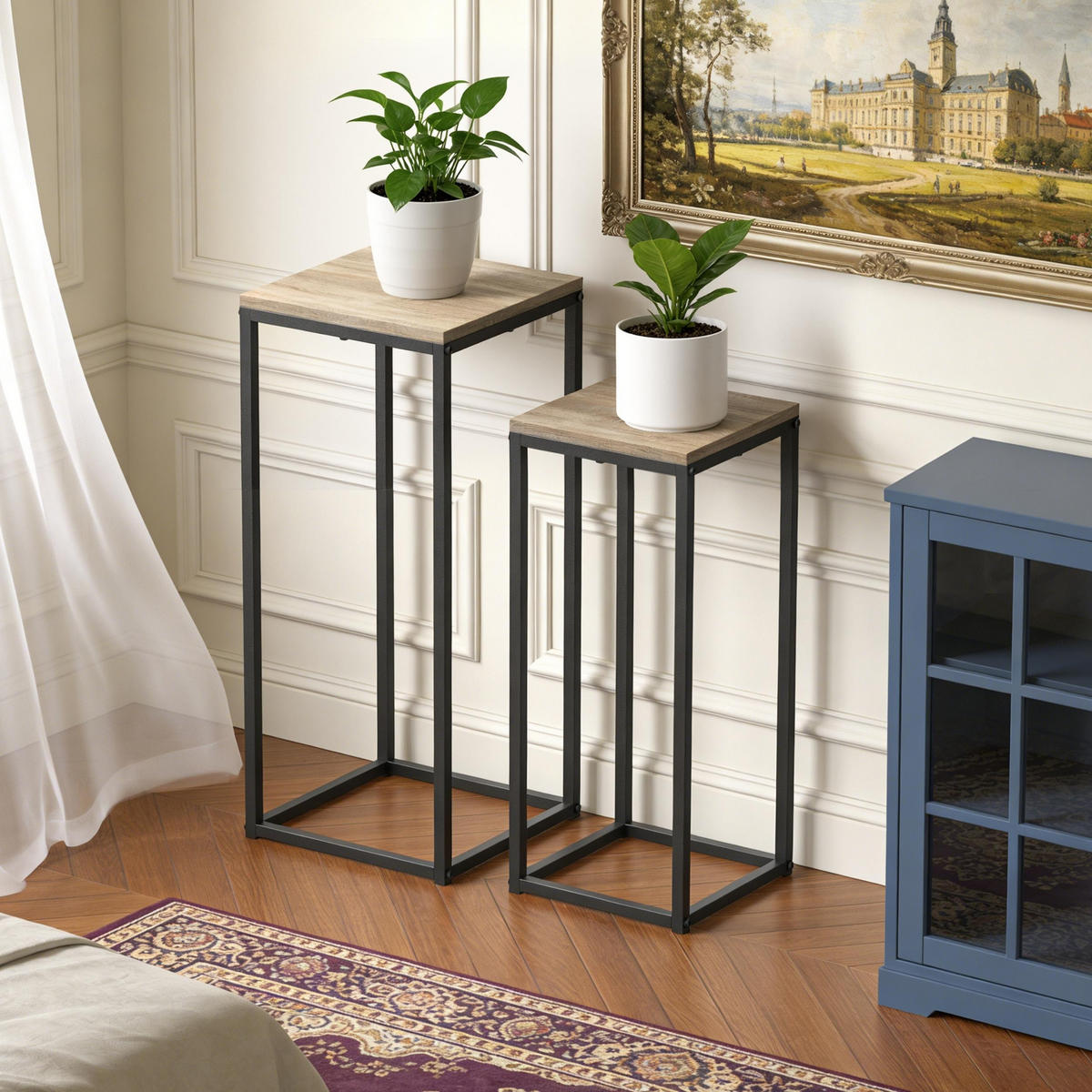 BLUMENSTÄNDER Metall Schwarz Eckig 2er Set 60 cm und 70 cm Pflanzenständer 96705 Blumenhocker - Schwarz, Metall (30/30/70cm)