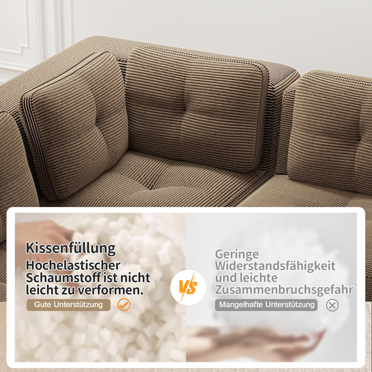 WOHNLANDSCHAFT Cord Braun modular mit breiten Armlehnen - Braun, Textil (386/69/177cm) - WISHDOR