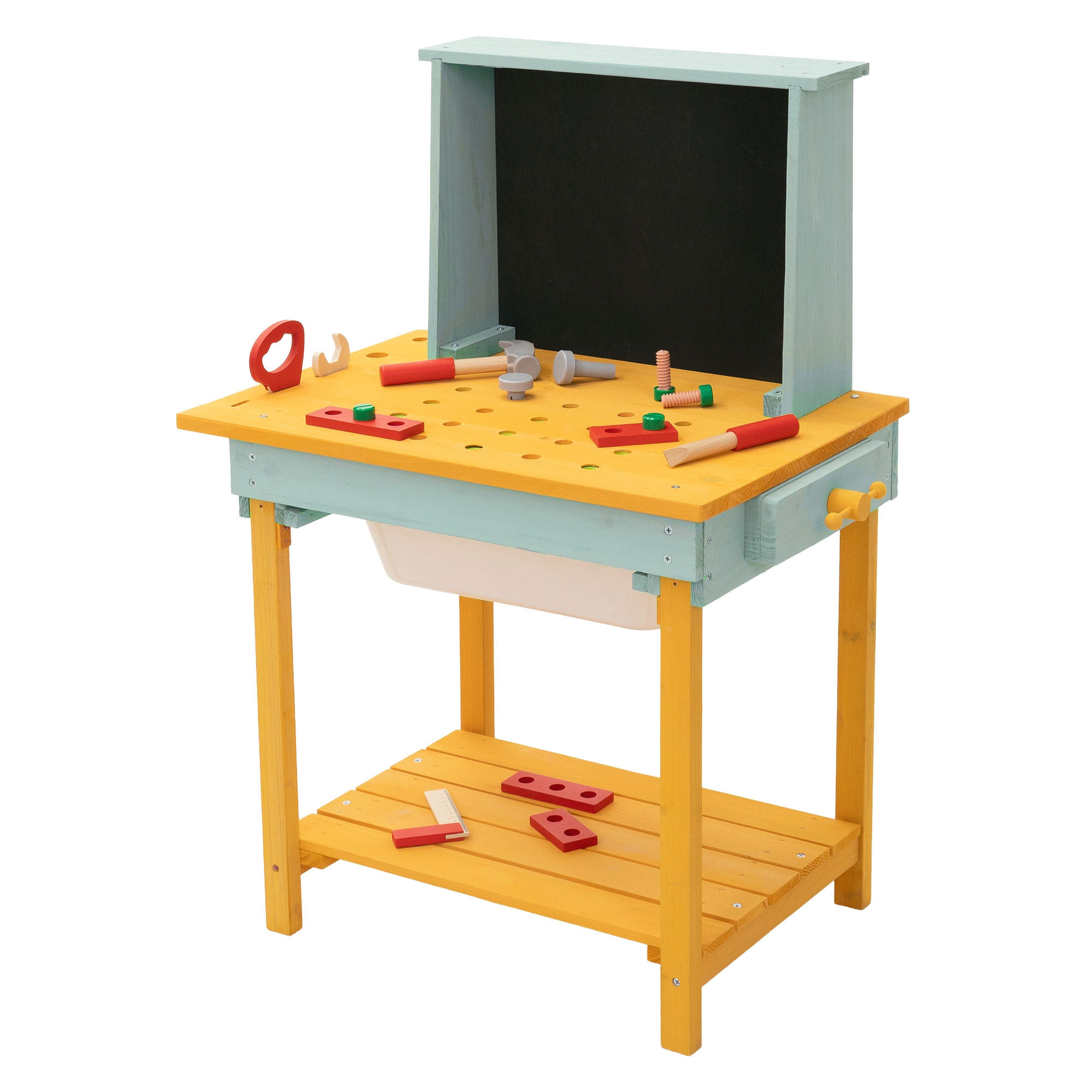 WERKBANK KINDER HOLZ ‎101x37x81 cm ‎Gelb-Türkis - Gelb, Holz/Kunststoff (101/81/37cm) - Joyz