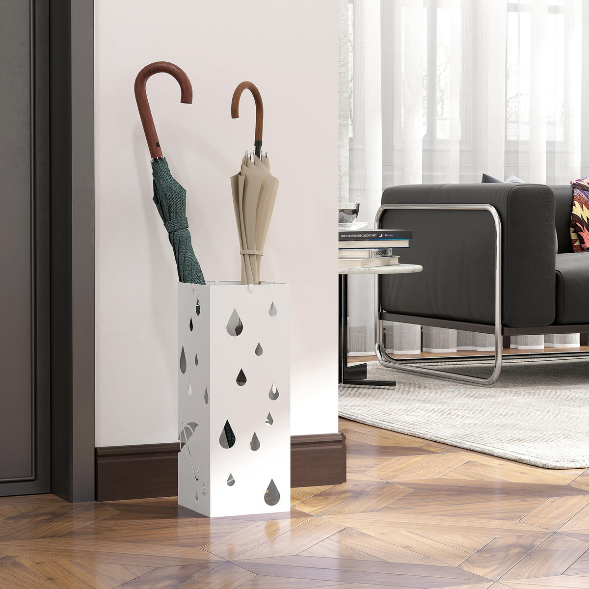 REGENSCHIRMSTÄNDER mit 4 Haken, Stahl 15,5 x 15,5 x 40 cm Weiß - Weiß, Metall (15.5/40/15.5cm) - HOMCOM