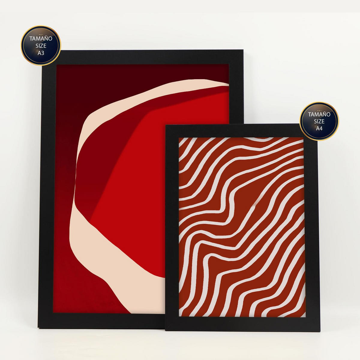 POSTER Set Mit 6 Rote Steine In Form Abstracts Ästhetische Dekorative Gemälde Für Ihr Wohnzimmer, Schlafzimmer, Zuhause A3 & A4 Schwarzer Rahmen - Schwarz, Papier (29/3cm) - Nacnic