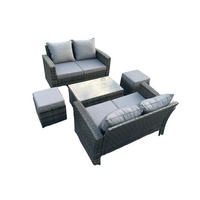 GARTENMÖBEL-SET MIT COUCHTISCH DOPPELSITZ-SOFA Polyrattan Dunkelgrau Gemischt 6-Sitzer - Dunkelgrau, Metall - Fimous