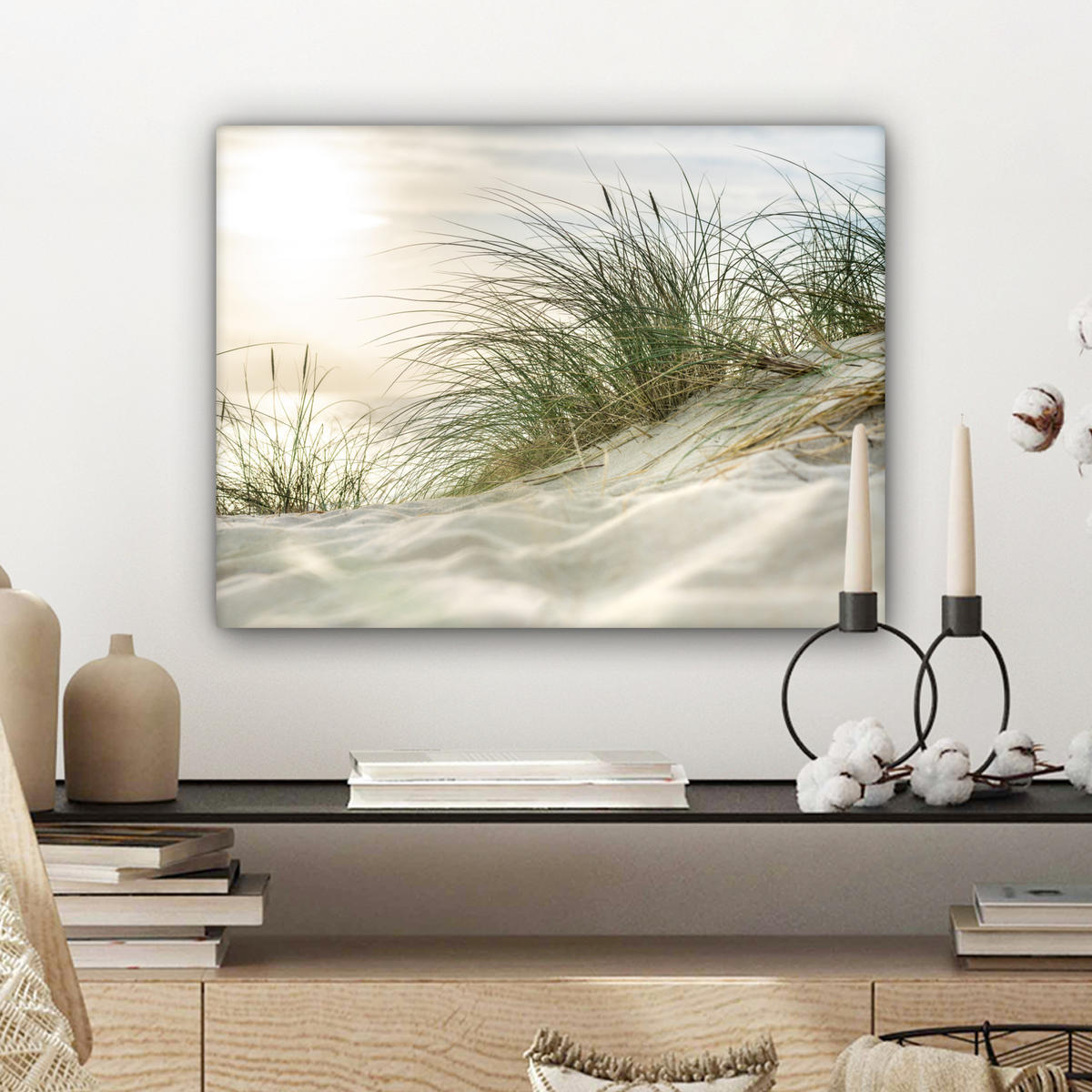 LEINWANDBILD Dünen mit Strandhafer in der Sonne des Nationalparks Schleswig-Holsteinisches Wattenmeer Wandbild 40x30 cm - Creme, Textil (40/30cm) - MuchoWow