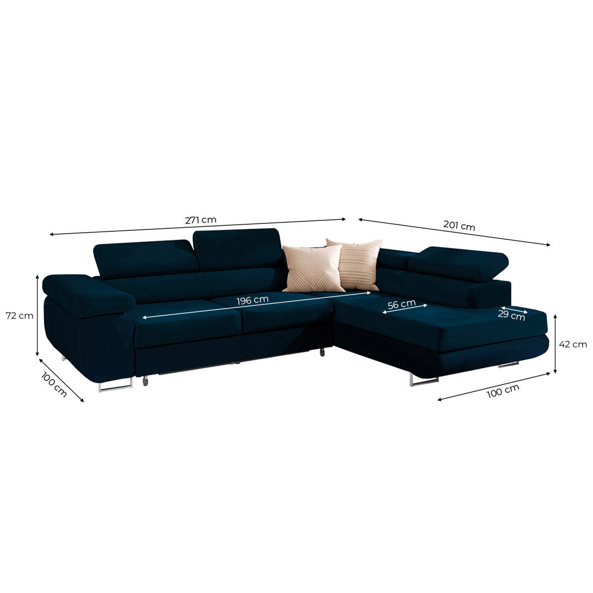 ECKSOFA Wilson 4 Sitzplätze Blau - Blau, Textil (271/201cm) - Petits-meubles