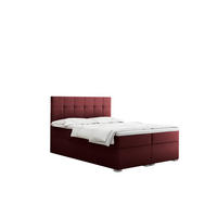 BOXBETT Mit Matratze Und Bettkasten LINDT Stoff Velvet 200x200 cm Rotwein H3-Bonell - Dunkelrot, Holz (200/200cm) - Kaiser Möbel