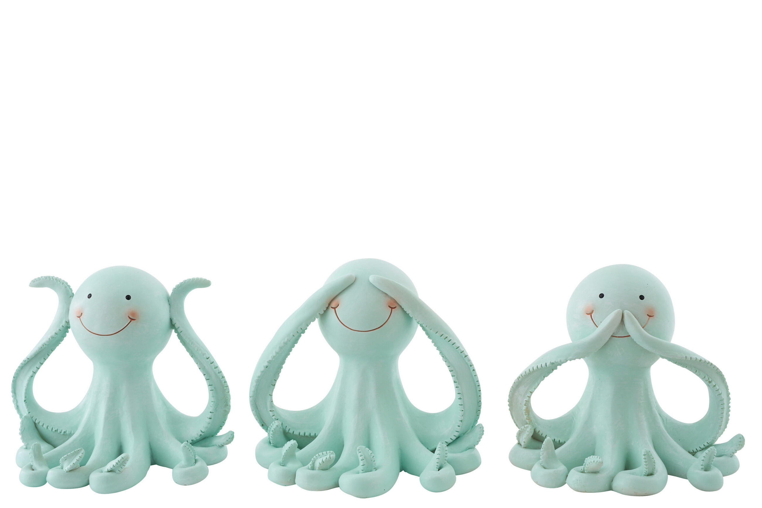 DEKOOBJEKT OKTOPUS SEHEN/HÖREN/SCHWEIGEN (3ER SET) - Grün, Glas/Naturmaterialien (12/16/18.5cm) - J-Line