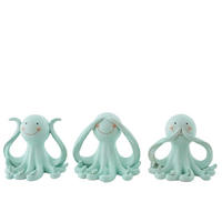 DEKOOBJEKT OKTOPUS SEHEN/HÖREN/SCHWEIGEN (3ER SET) - Grün, Glas/Naturmaterialien (12/16/18.5cm) - J-Line