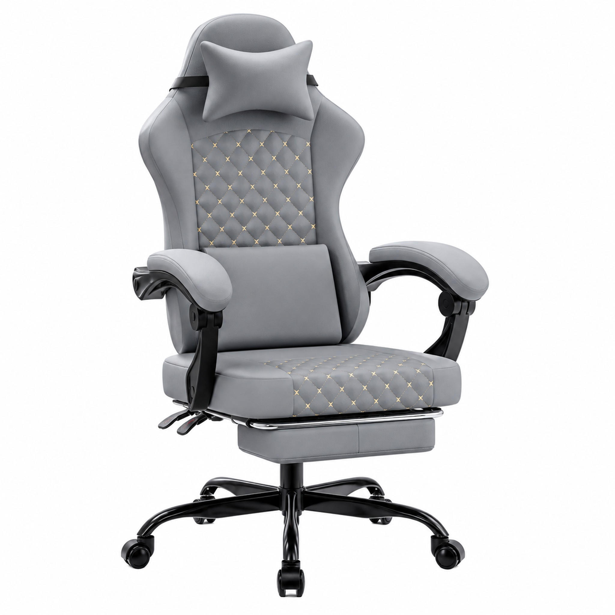 GAMING-STUHL ergonomisch verstellbar Leder Grau mit Fußstütze - Grau, Kunststoff (63/120.5/58.5cm) - Meubliv