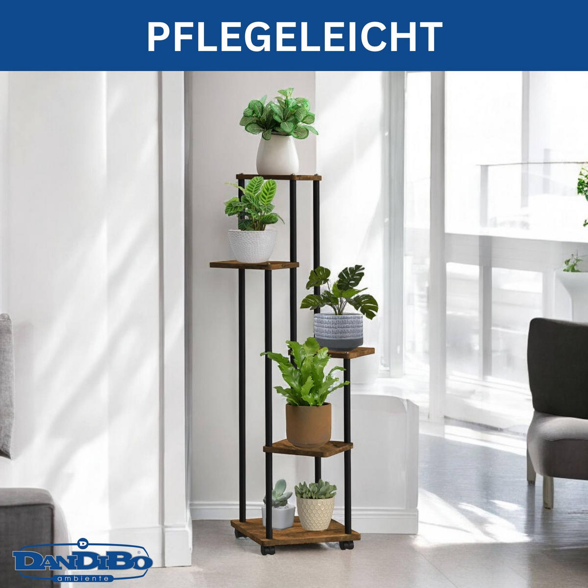 DANDIBO Blumentreppe Indoor Metall Schwarz 5 Etagen 96580 Blumenregal Pflanzenständer Modern Blumenständer Design - Schwarz, Metall (30/111/30cm) - DanDiBo