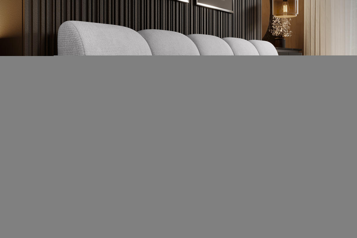 POLSTERBETT GIULIA, komfortabel, mit Bettkasten, verstellbarem Kopfteil und LED, 180x200x96 cm, Farbe Hellgrau - Hellgrau/Schwarz, Holzwerkstoff/Kunststoff (180/200cm) - DomoHome