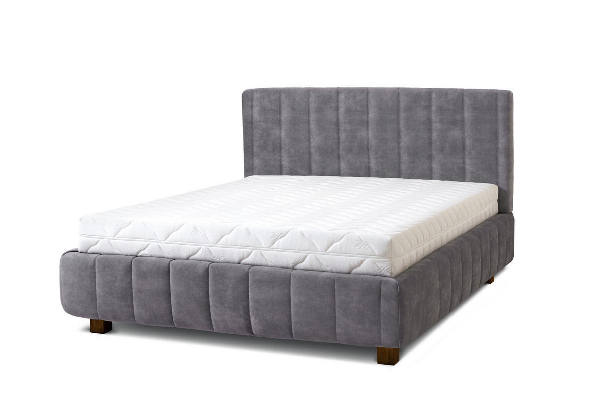 POLSTERBETT Calma Grande 160x200 in Plüsch Ash Warm Gray - Blaugrau, Holz (160/200cm) - Letti Moderni