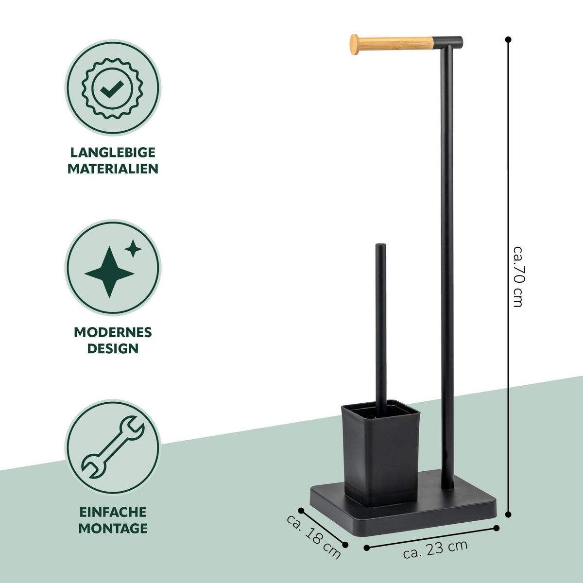 STAND-WC-GARNITUR, schwarz - Schwarz, Kunststoff (23/70/18cm) - bremermann