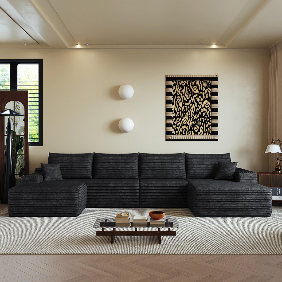 WOHNLANDSCHAFT DE-34857 U-Form 3-Sitzer Chaiselongue rechts Schwarz - Schwarz, Textil (175/83/270cm) - ComfortXL