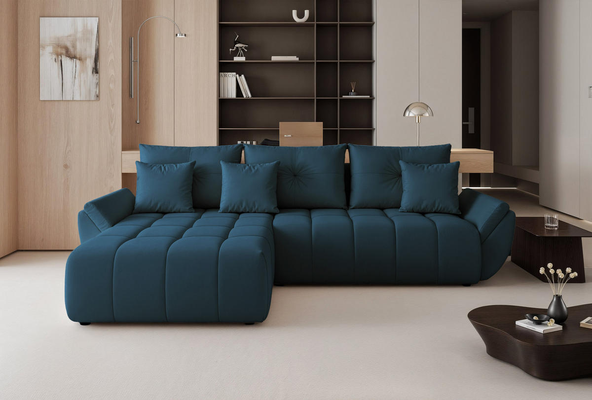 ECKSOFA ARO mit Schlaffunktion und Bettkasten Marineblau - Dunkelblau, Holzwerkstoff/Kunststoff (280/190cm) - Idohome