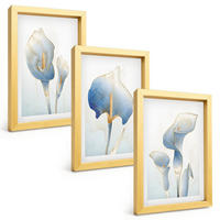 BILDER SET 3er Set - 20x30 cm Goldrahmen - Blaue Blumen im Hintergrund - Goldfarben, Kunststoff (20/30cm) - TULUP