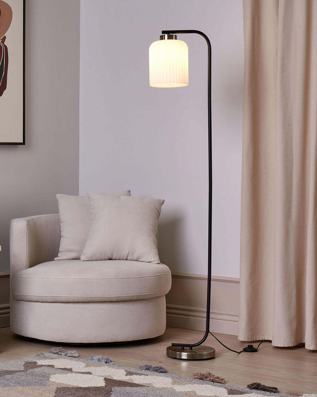 STEHLAMPE Schwarz/Weiß/Messing Caudelo - Messingfarben/Schwarz, Metall (28/28/150cm) - Beliani