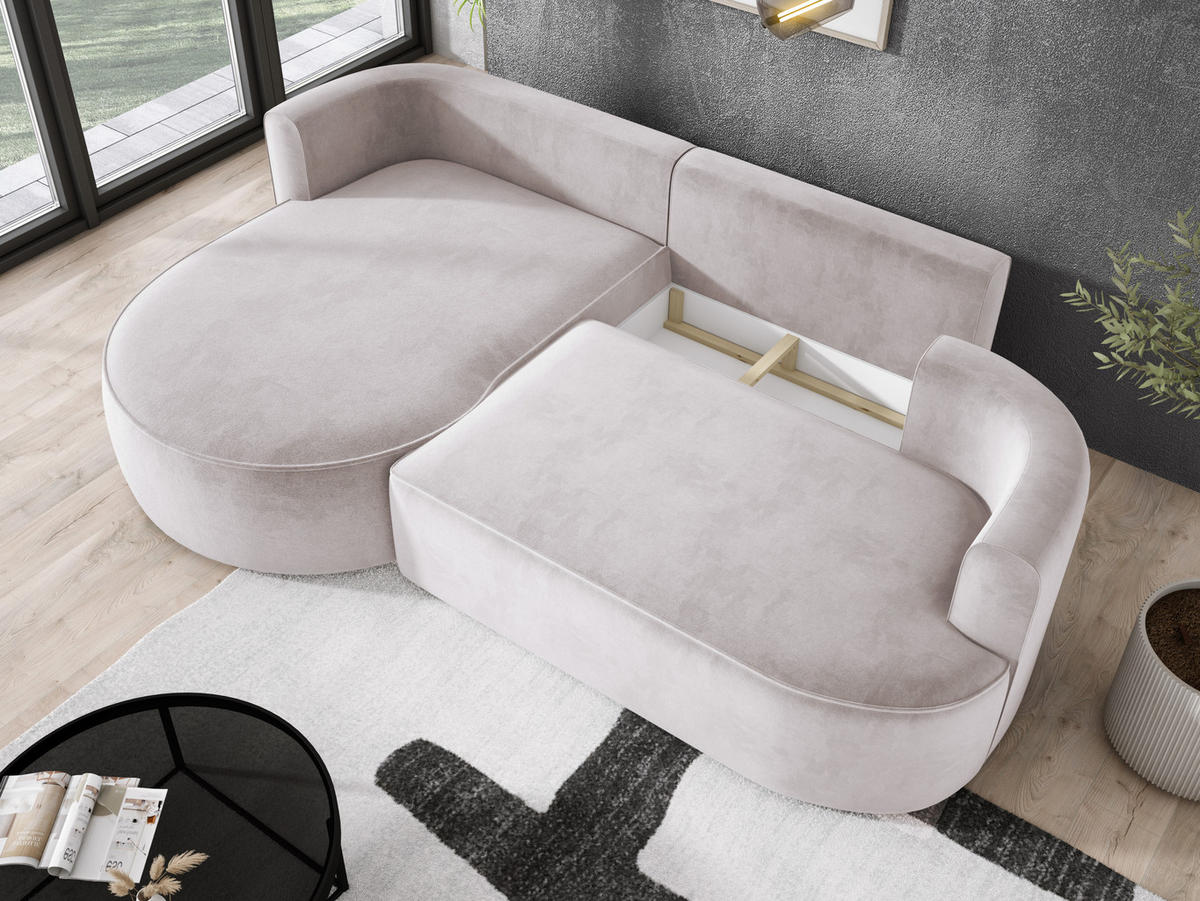 ECKSOFA FIORE L-förm Moderne Ausziehbare Schlaf-Funktion, automatischer Auffaltung, lose Rückenkissen freistehend LINKS 284x183x82cm White - Weiß, Holz/Textil (183/284cm) - DomoHome