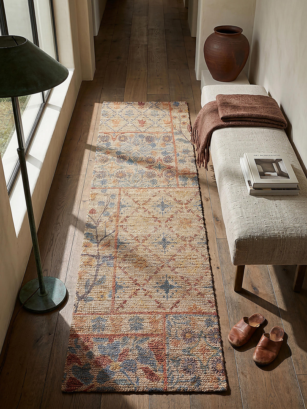 TEPPICH Jute Boho Patchwork, Wohnzimmer Natur-Blau Läufer 60x230 - Beige, Textil (230/60cm) - KADIMA DESIGN