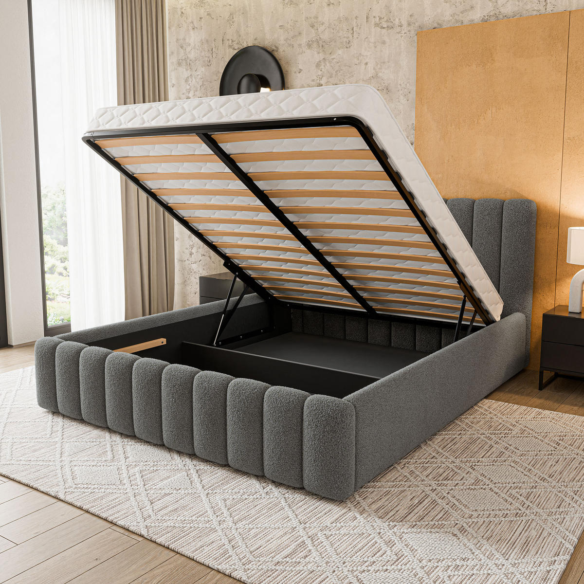 POLSTERBETT DINESE Q 120x200 cm mit Bettkästen - Grau - Grau, Holz (120/200cm) - MASSENO