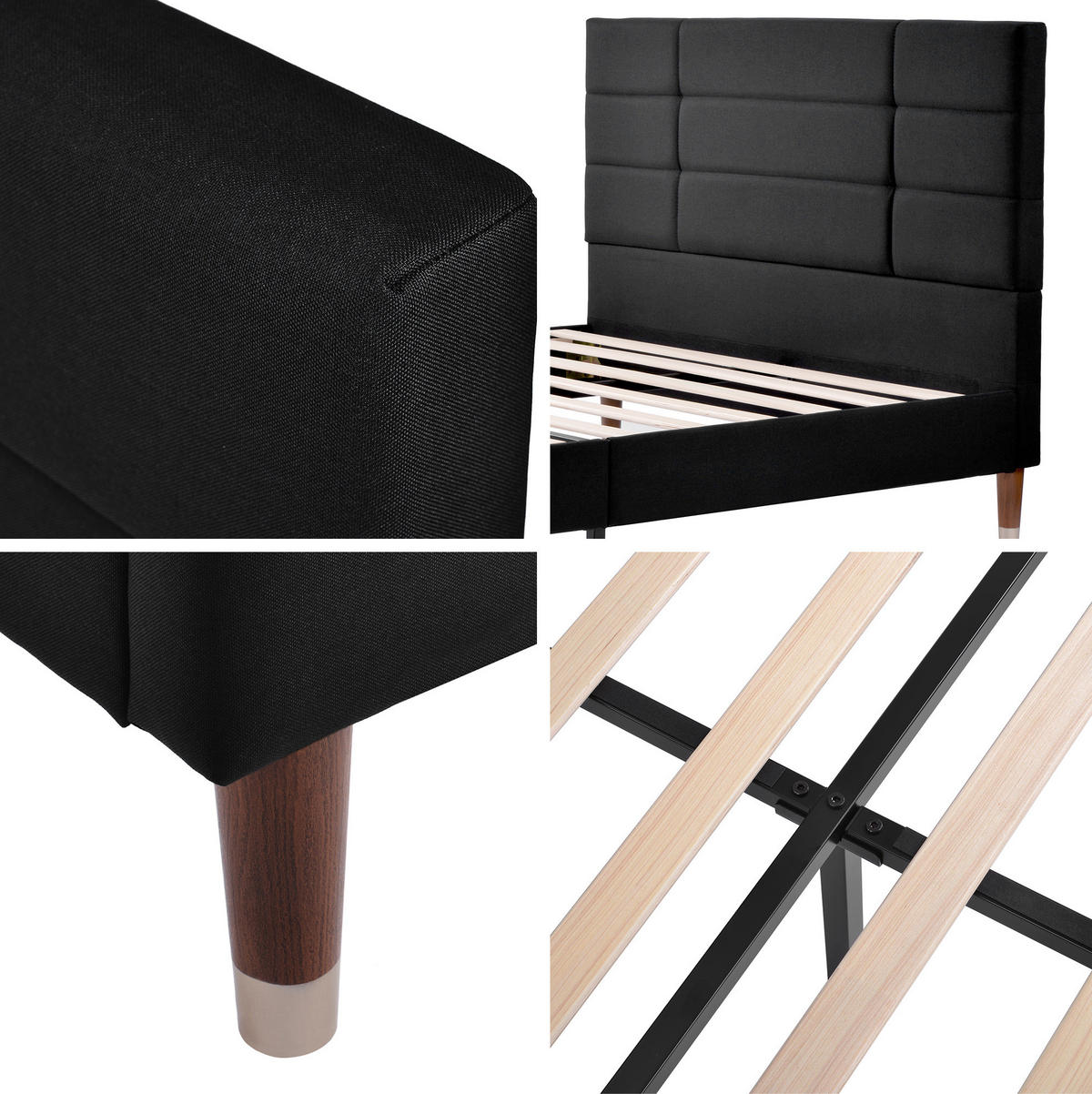 POLSTERBETT 140/200 cm mit Lattenrost und gepolstertem Kopfteil in Schwarz - Schwarz, Holz (140/200cm) - BEAOK