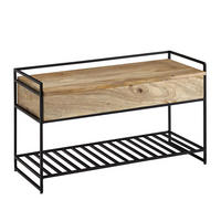 FLURBANK Holz Metall Sitzfläche hochklappbar, Beige 90x38x52 cm - Beige/Schwarz, Holz/Metall (90/52/38cm) - KADIMA DESIGN