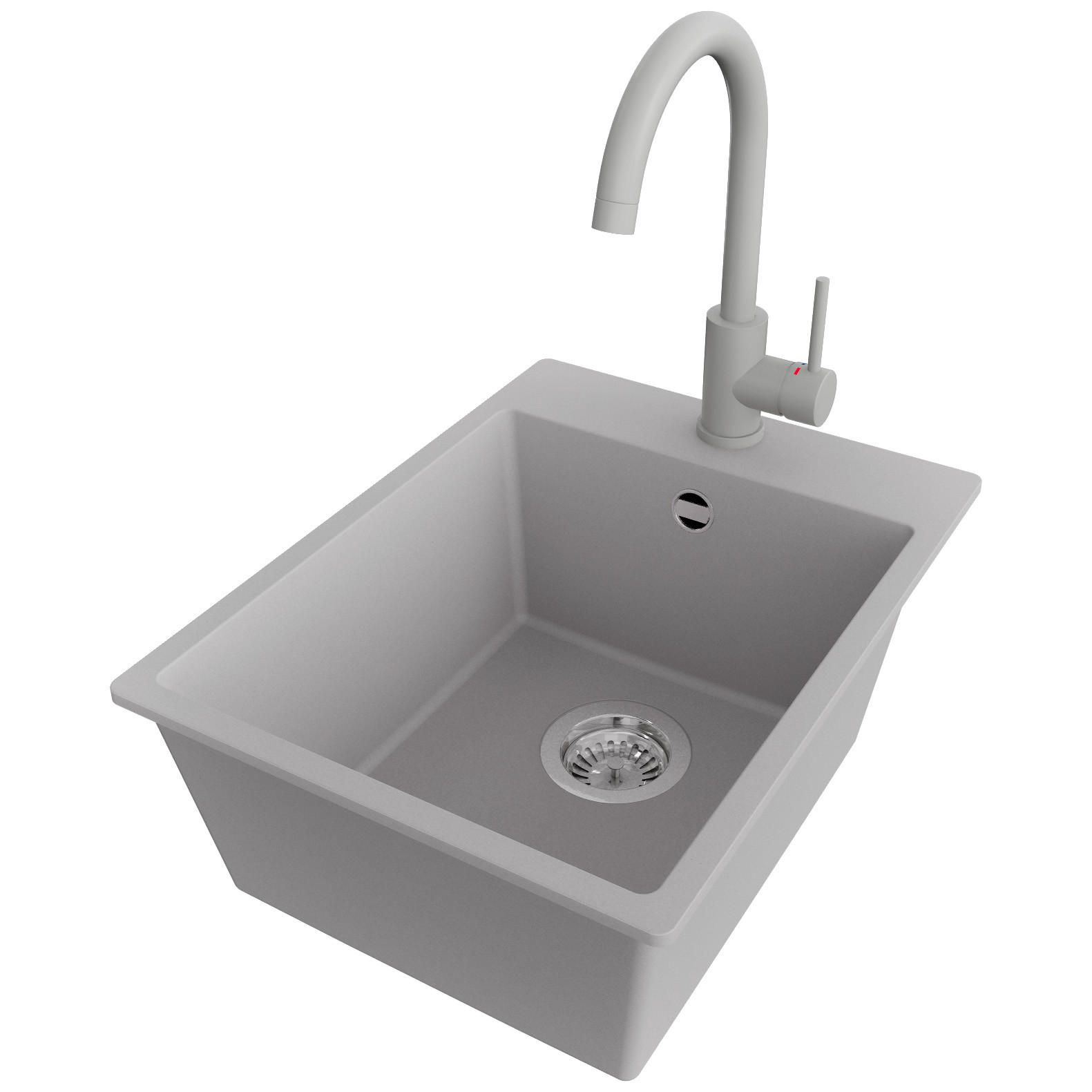 GRANITSPÜLE Riga, 2-er set Grau 38/50 cm 1 Becken + Küchenarmatur 32/20 cm + Ablauf-Set ab 40er Unterschrank - Chromfarben/Grau, Kunststoff (38/20/50cm) - Primagran