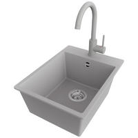 GRANITSPÜLE Riga, 2-er set Grau 38/50 cm 1 Becken + Küchenarmatur 32/20 cm + Ablauf-Set ab 40er Unterschrank - Chromfarben/Grau, Kunststoff (38/20/50cm) - Primagran