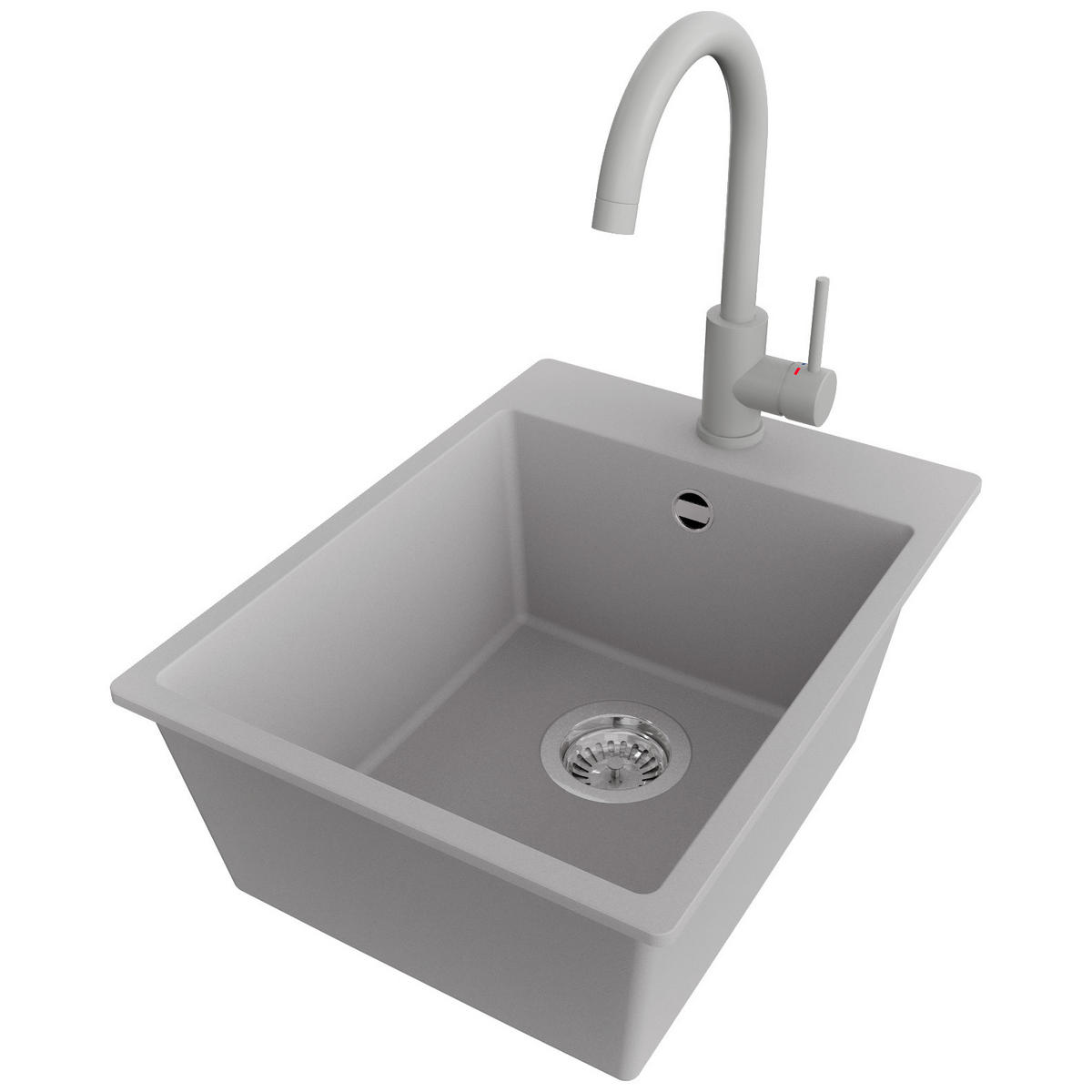 GRANITSPÜLE Riga, 2-er set Grau 38/50 cm 1 Becken + Küchenarmatur 32/20 cm + Ablauf-Set ab 40er Unterschrank - Chromfarben/Grau, Kunststoff (38/20/50cm) - Primagran